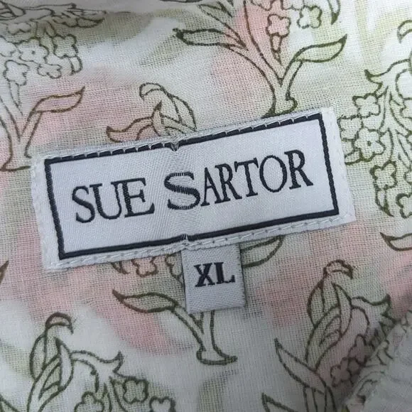 Sue Sartor Sleeveless Mini Flounce Green Orange Paisley Womens XL Preppy - Picture 4 of 9